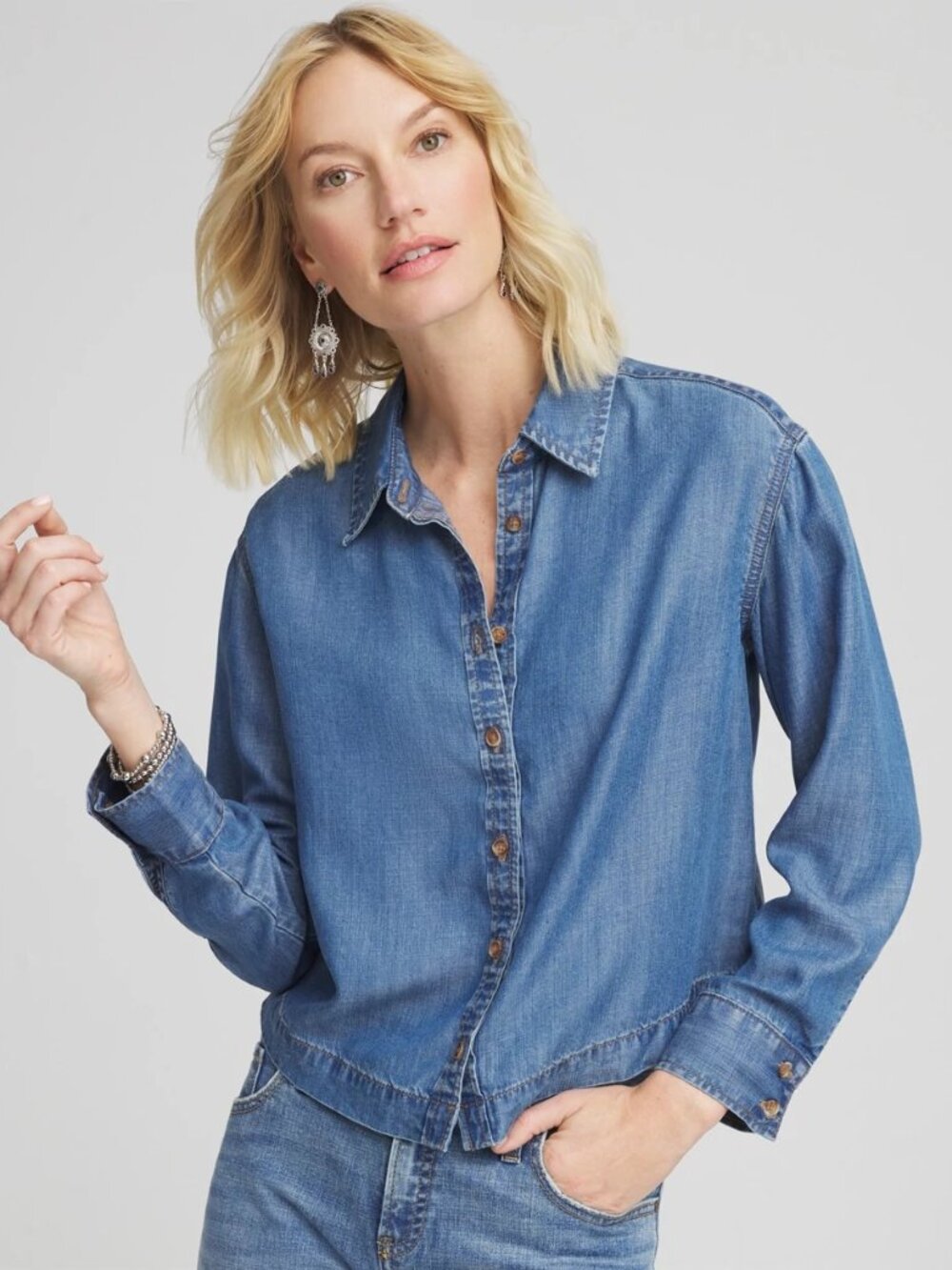 CHICO'S tencel cropped denim shirt (3/US16)